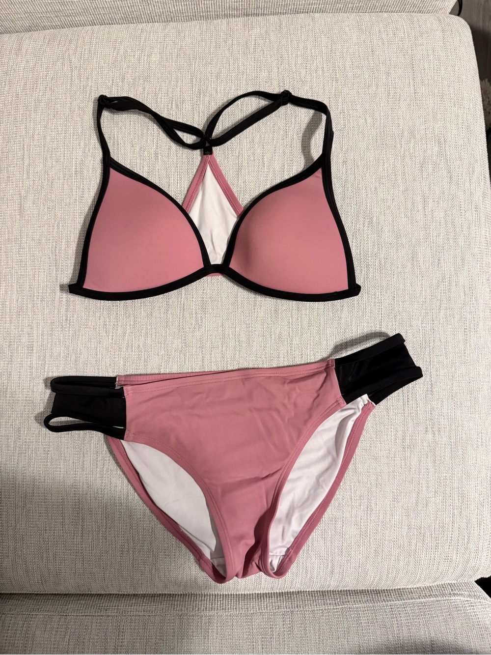 PINK Victoria's Secret Dusty Pink Bikini with Black Trim